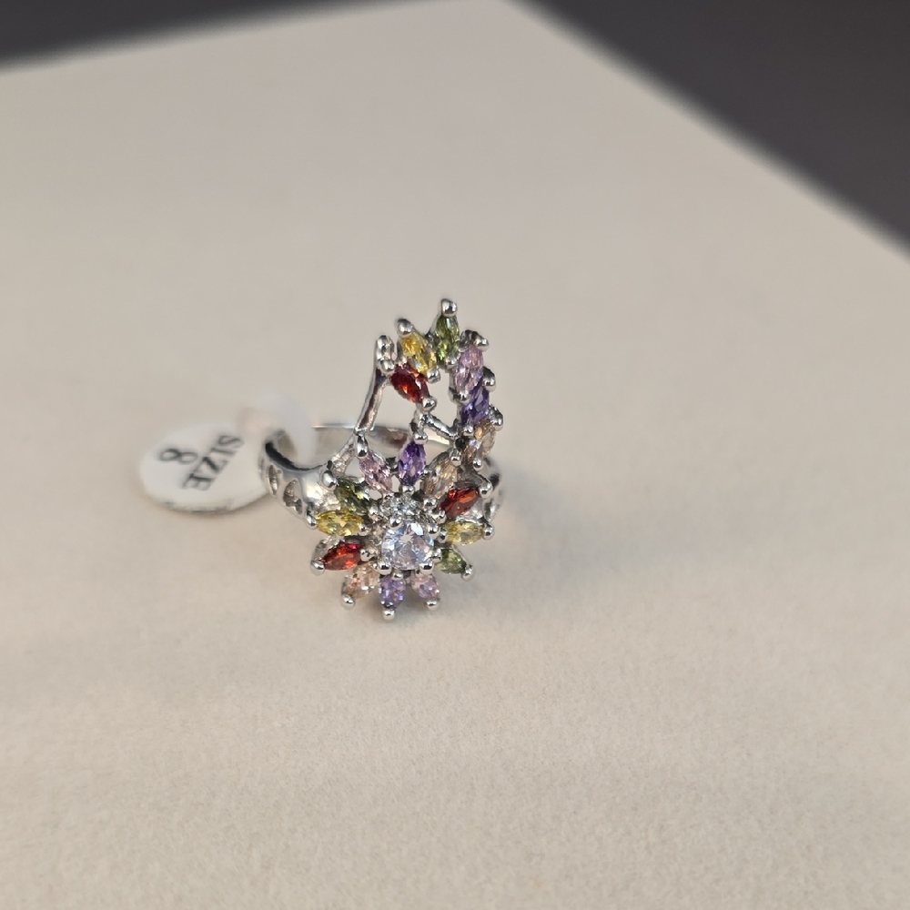 Elegant Silver Gold Filled Multi-Color Gemstone Ring Sz 8